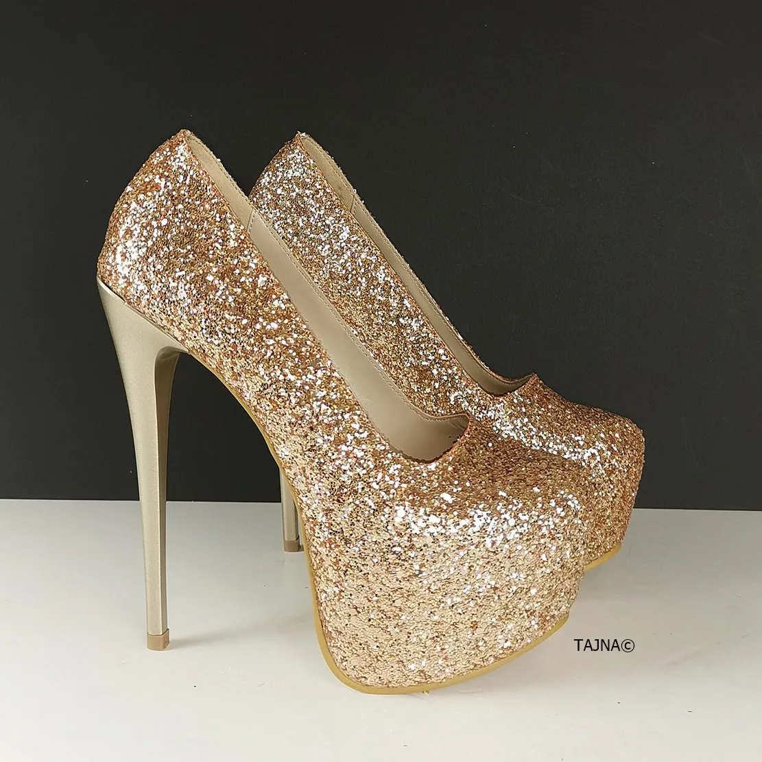 Gold Glitter Shiny High Heels