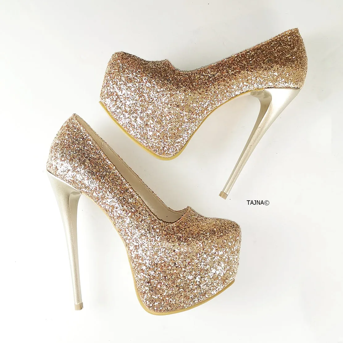 Gold Glitter Shiny High Heels