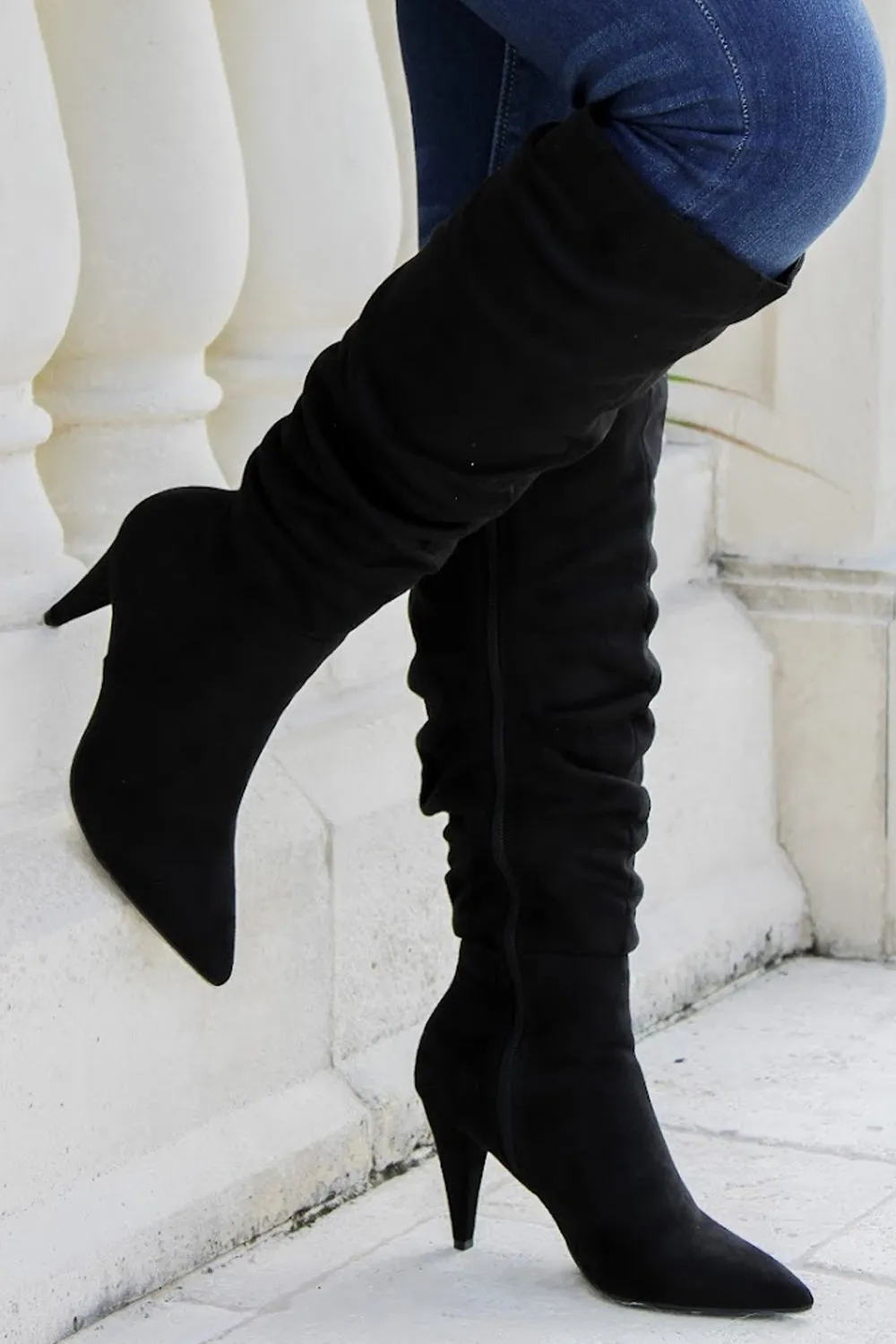 The Kaylee Tall Suede Boots - Black